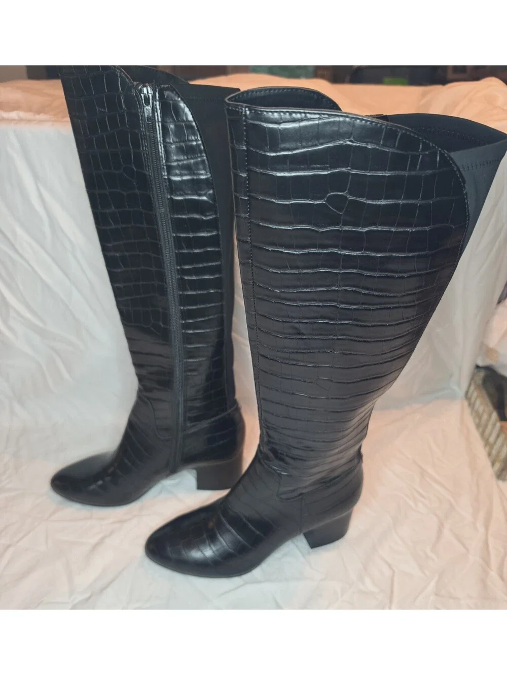 Anne Klein Henrie iFlex Black Croc Embossed Knee High Boots Women’s 7M